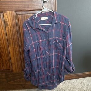 Women’s Navy and Red Plaid Shirt
